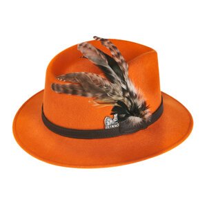 Dámský lovecký klobouk TETRAO – oranžový s koženým řemínkem a peříčky 57