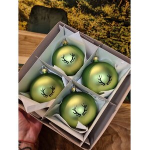 Vánoční koule TETRAO bledá zelená-parohy 10 cm, 4ks