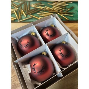 Vánoční koule TETRAO matná hnědá - parohy 8 cm, 4ks