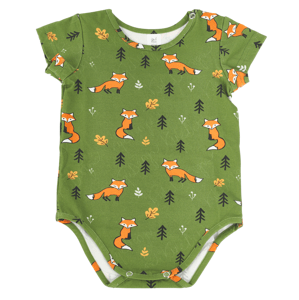 Dětské body TETRAO, krátký rukáv - oranžové lišky 9-12 mesiacov