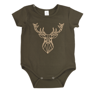 Dětské body TETRAO, krátký rukáv - khaki, jelen PS 6-9 mesiacov